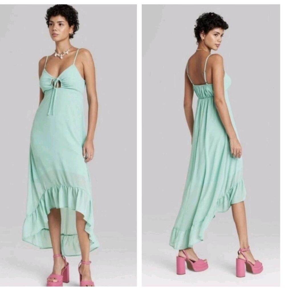 Women's‎ High-Low Hem Chiffon Dress - Wild Fable Aqua Green L #863